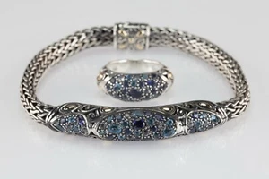 John Hardy Argento Sterling E 18k Oro Giallo Cobblestone Bracciale E Set Anello - Foto 1 di 8
