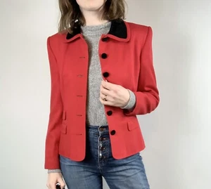 Vtg David Brooks Womens Red Blazer Jacket Velvet Trim Sz 6 Made In USA - Bild 1 von 9