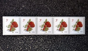 2017USA #5201 3c Strawberries - Plate Number Coil Strip of 5 - PNC Mint - Picture 1 of 2