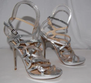 US 7.5 ❤️ Jimmy Choo Glitter Leather Platform High Heels Gladiator Sandals Boots - Picture 1 of 12