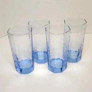 Set di quattro bicchieri vintage ottagonali Libbey Blue Facets MCM - Foto 1 di 8