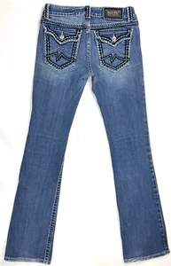 Miss Me Irene Boot Cut Denim Blue Jeans Flap Button Pockets Size 30 x 32 - Picture 1 of 10