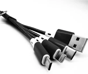 Cordon Porte-clés 3 en 1 Multi USB Charge Courte Voyage Taille 6" pour Android iPhone - Photo 1 sur 3