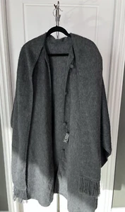 ALPACA Tempo Wool Cape Shawl Bohemian Wrap Hooded Open Poncho Gray NEW - Picture 1 of 11