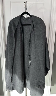 ALPACA Tempo Lana Capa Chal Bohemio Envoltura Con Capucha Abierta Poncho Gris NUEVO Foto 1 de 4