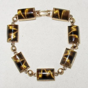 Vintage 9K Yellow Gold Ladies Bracelet with 7 Tiger's Eye (19 grams, 7.1") - Picture 1 of 12