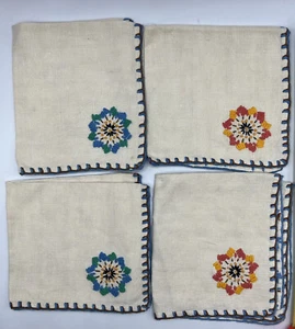Bestickte Stoffservietten 4 Haferflocken Baumwolle-Leinen Mischung Boho Landhaus Handarbeit - Bild 1 von 5