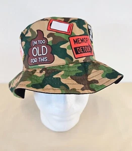 Birthday Aging Funny Over The Hill Gag Gift Bucket Hat Reversible Black Camo NEW - Picture 1 of 10