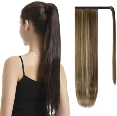 BARSDAR Drawstring Ponytail 26 Inch Long Straight Blonde & Medium Brown Wrap Aro - Image 1 of 3
