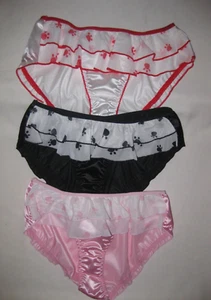 Shein tween girls 3pk paw print mesh trim satin bikini panties white/black/pink - Picture 1 of 2