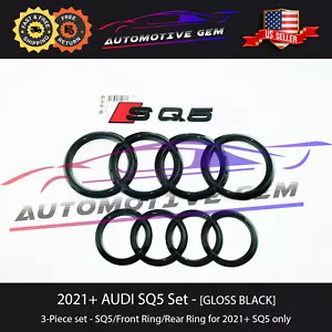Anillos Audi SQ5 emblema negro brillante rejilla delantera maletero trasero insignia conjunto de equipos originales 2021+ - Imagen 1 de 2