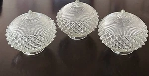 Vintage Set 3 Crystal Light Globe Clear 7" Diamond Point Blown Glass 3" Fitter - Picture 1 of 7