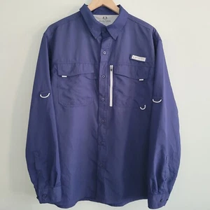 Realtree Fishing Shirt Large Blue Long Sleeve Vented Pockets Button Up Outdoor - Picture 1 of 6
