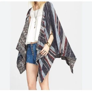 Free People cardigan maglione poncho oversize a righe misto lino taglia small - Foto 1 di 8