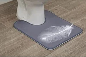 Duschvorhang grau WC Vorleger grau Badteppich grau Badvorleger Badematte Feder - Bild 1 von 6