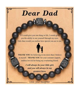 Fashion Sentiment Black Frosted Stone Beaded Wristband Bracelet Dad Son Brother - Imagen 1 de 8