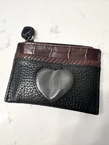 Brighton Coin Change Purse ID Pocket Card Holder Mini Black Heart Leather Pouch - Picture 1 of 9