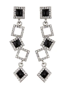 CLIP ON EARRINGS - silver with clear crystal squares and black stones - Braith - Picture 1 of 3