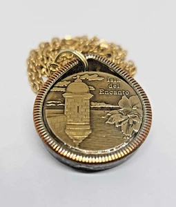 Träne Anhänger aus Puerto Rico USA Münzring mit Kette farbig gold - Bild 1 von 4