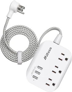 USB Power Strip, Flat Plug Power Strip Extension Cord with 3 Outlets 3 USB Ports - Picture 1 of 12