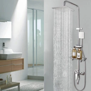 8” Wall Mount Shower Faucet Set Rainfall Hand Shower Tub Filler Mixer Tap - Bild 1 von 6