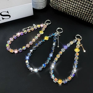 Clear Crystal Bead Pendant Sparkle Phone Charm Keychain Wrist Phone Lanyard - Photo 1 sur 14
