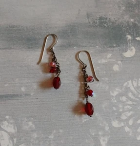 Vintage earrings cluster dark red glass sterling silver w Surgical Steel earwire - Picture 1 of 5