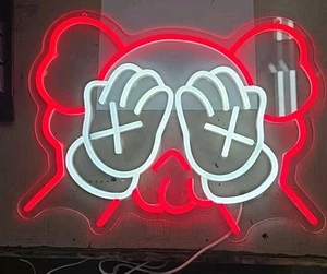 New ANIME BEAR LED LIGHTS NEON SIGN Game Decor ART Red And White Looks Great - Picture 1 of 4