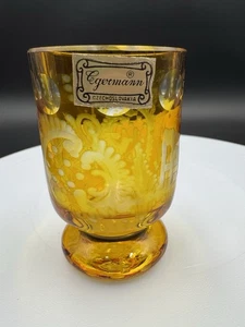 Vintage Bohemian Egermann Bird Castle Yellow Amber Cut To Clear Vase Toothpick - Picture 1 of 24