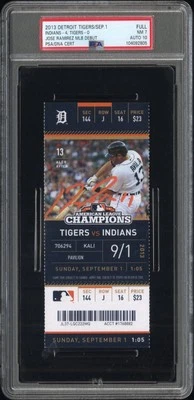 Jose Ramirez Autographed MLB Cle Indians Debut Ticket Stub 9-1-13 PSA 7 AUTO 10 - Image 1 of 3