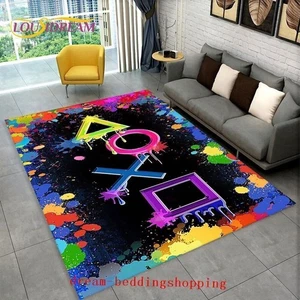 Gaming-Teppich mit lebendigen neon-farbigen Symbolen und schwebendem Controller - Bild 1 von 54