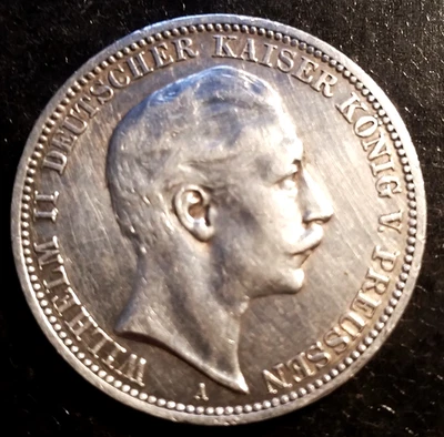 Deutsches Reich Preussen 3 Mark 1910 A (J 103) Wilhelm II. Vz / SILBER - Bild 1 von 2