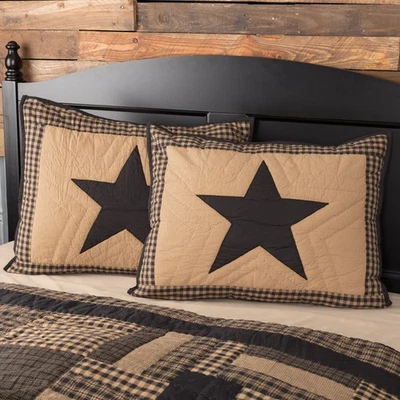 Black Check Star Primitive Standard Sham Negro Tostado Algodón 21x27" Marcas VHC Foto 1 de 4