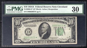 FR. 2006-D* 1934-A $10 *STAR* FRN FEDERAL RESERVE NOTE CLEVELAND, OH PMG VF-30 - Picture 1 of 2
