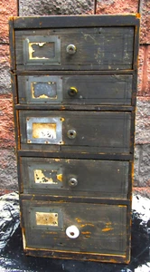 Antique Early Rustic Décor 5 Graduated Drawer File Storage Cabinet - Picture 1 of 18