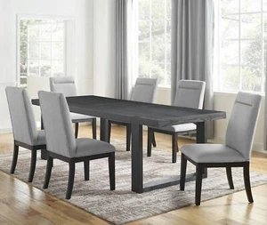 Steve Silver Yves 7pc Dining Room Table and Parson Chairs Set in Grey - Picture 1 of 8