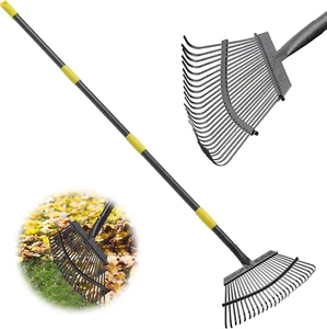 Rake, 65 Inch Long Garden Rake, 25 Tines 18 Inch Wide Heavy Duty Metal Leaf Rake - Picture 1 of 7