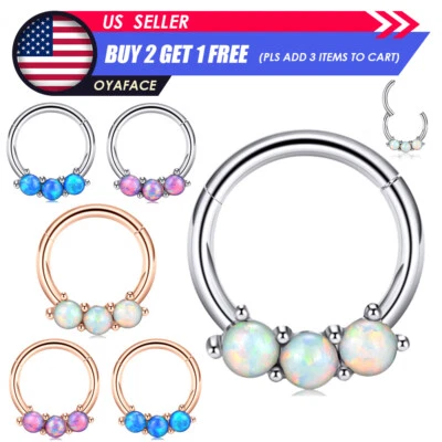 Pendiente de hélice Daith labio anillo nariz segmento acero quirúrgico clicker tabique ópalo 16G Foto 1 de 4