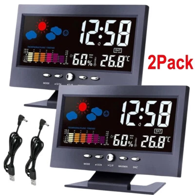 Weather Station Digital Temperature Humidity Meter Clock Thermometer Hygrometer - Image 1 of 4