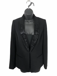 Tahari ASL LUXE Giacca Blazer Nero Paillettes Bavero, Donna US Taglia 2 - Foto 1 di 11