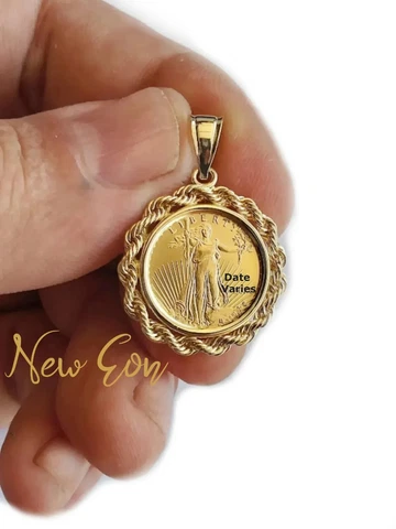 Liberty Coin Pendant, Eagle Gold Coin Pendant, Rope Chain Coin Frame, Eagle Coin Cover