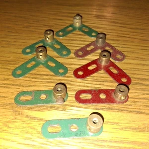 8 X PCS(#128/62A/62)PRE WAR DARK RED GREEN STAMPED MECCANO CRANK(BELL/THREADED) - Picture 1 of 2