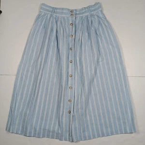 Blau weiß Streifen Knopfleiste Baumwolle Vintage A-Linie Rock Taschen Knie bescheiden Gr. 16 - Bild 1 von 8
