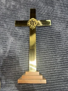 "Cruz grande de latón vintage para altar de iglesia símbolo IHS 23"" H" - Imagen 1 de 6