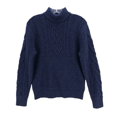 Suéter RRL Doble RL Azul Marino Lana Cachemira Tejido con Cable Cuello Alto Para Hombre Talla Pequeña Foto 1 de 4