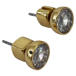 Kate Spade Earrings ‘Reflecting Pool’ Clear & Gold Finish Bezel Stud - Picture 1 of 6