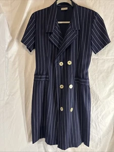 Vintage dunkelblau Nadelstreifen zweireihiges Kleid Styleworks fehlt Gr. - Bild 1 von 8