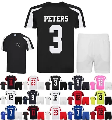 Kit Calcio Personalizzato Bambini T-Shirt Pantaloncini Squadra Calcio Numero Top • 17.75€
