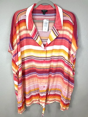 Camisa para mujer Torrid 5 rosa a rayas cubierta superior playa costera nueva con etiquetas Foto 1 de 4