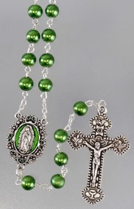 Stunning Green Glass Pearl Rosary Beads - Picture 1 of 1